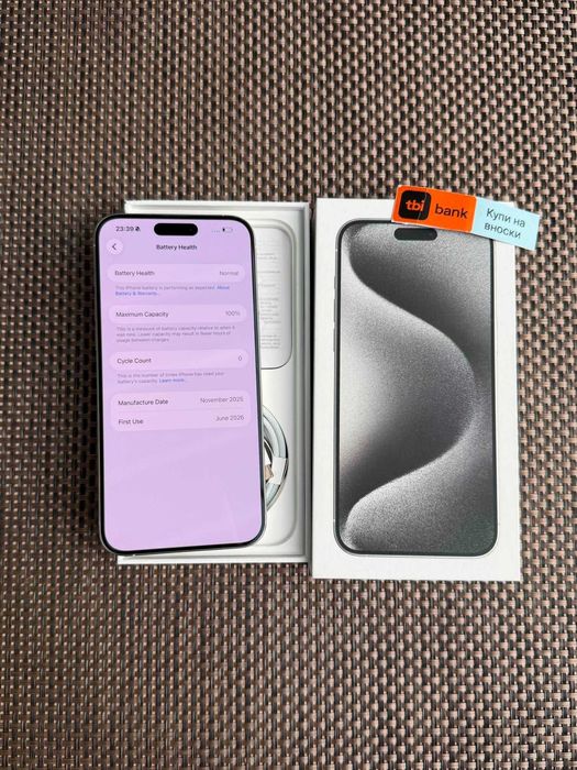 100% БАТЕРИЯ! 512gb! iPhone 15 PRO MAX Лизинг от 32€/мес white Titanium бял