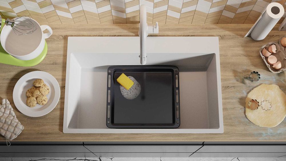 Бял кухненска мивка от гранит Рига 80 XXL 780 x 500 мм