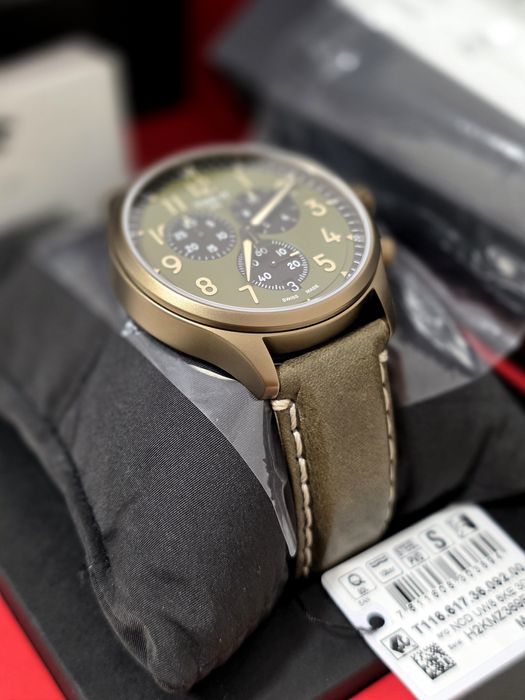 Ceas sigilat Tissot Chrono XL 45mm, culoare bronz, curea piele kaki