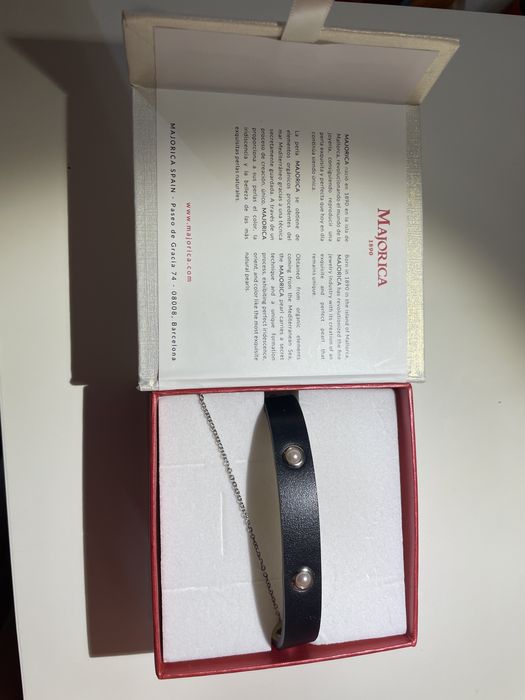 Колие / огърлица / Choker Majorica Перли и кожа