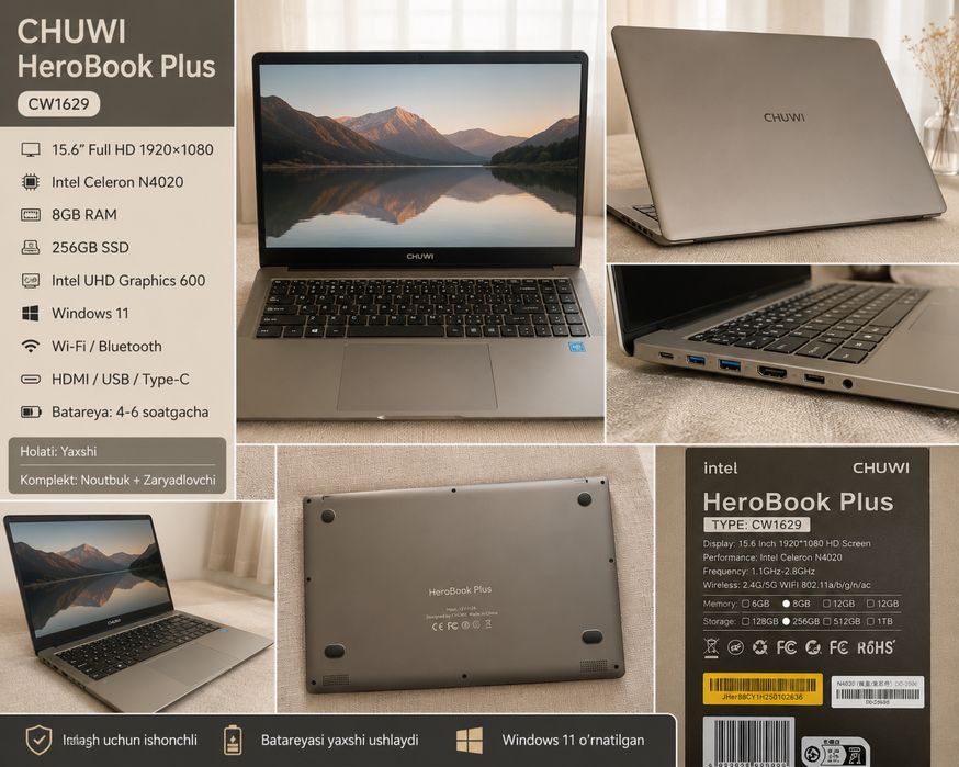 CHUWI HeroBook Plus 8/256 SSD | 15.6" Full HD | N4020