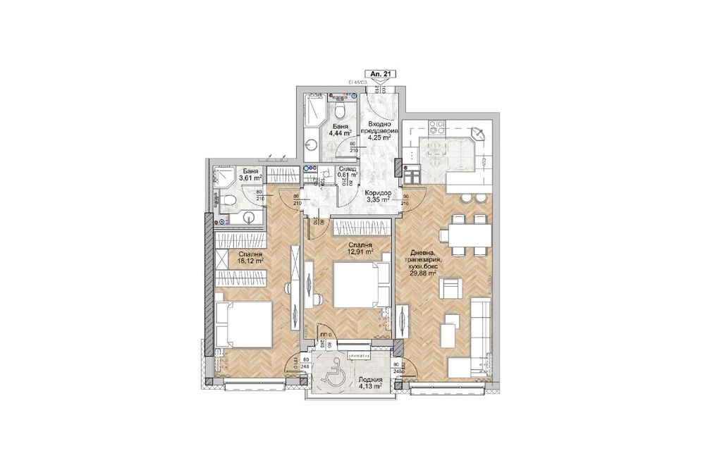 Продава се Тристаен апартамент в София, Люлин 8 - 110 кв.м за 2050 €/кв.м - Снимка #1