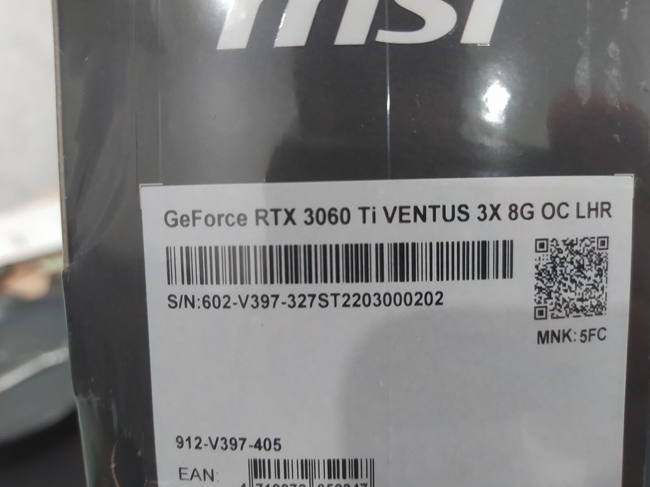 Видеокарта 3060 ti MSI Ventus 3x