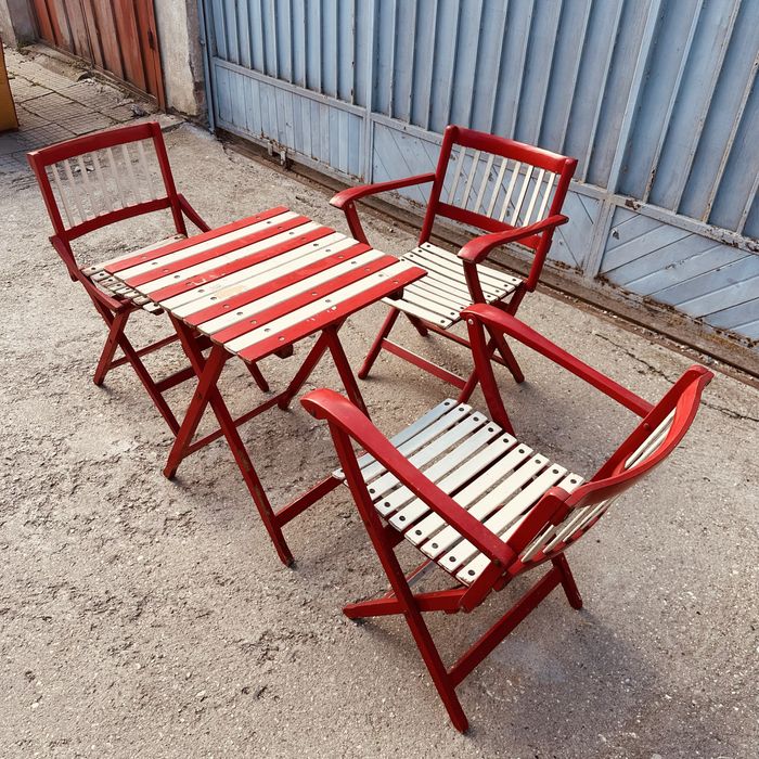 Винтидж сгъваем градински комплект – маса + 3 стола, 70-те години
