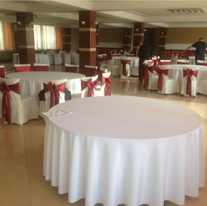 Круглая скатерть до 3.2м. Круглый стол банкетный. Стулья, Чехлы