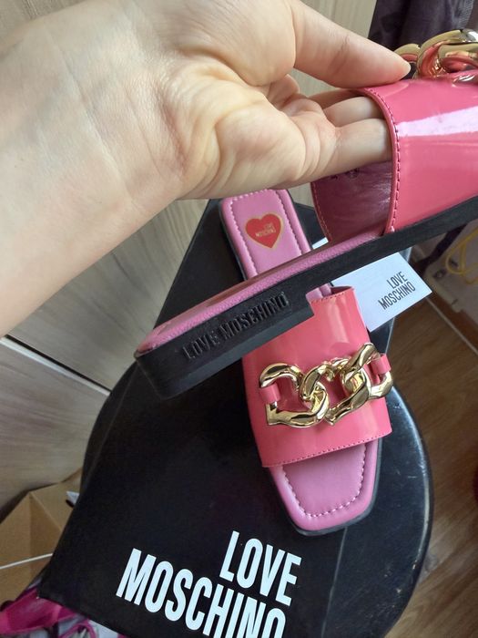 Moschino розови дамски чехли естествена кожа
