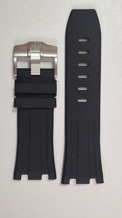 curea ceas Audemars Piguet premium neagra din piele si silicon complet