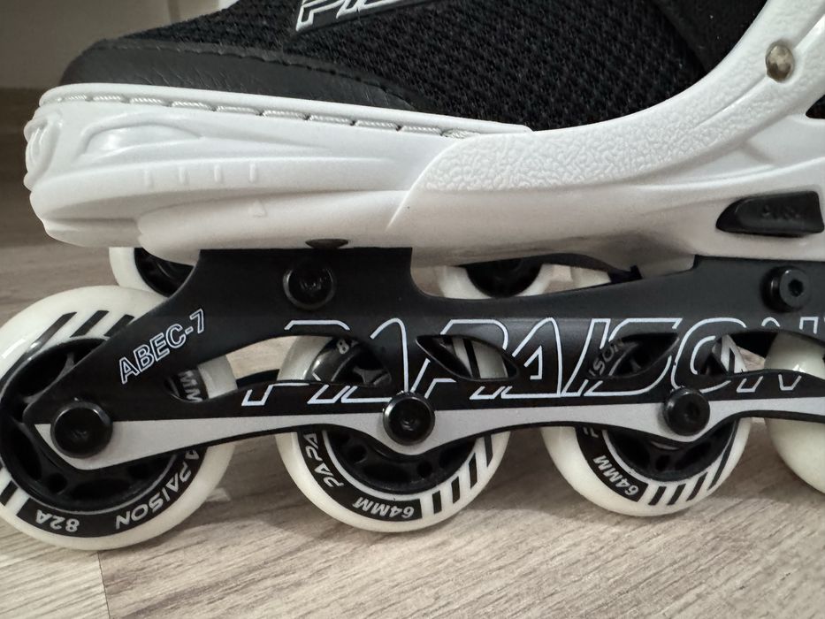 Role reglabile pentru copii si adulti, roti luminoase din silicon, 4 roti in linie, rulmenti ABEC-7, Aluminiu/poliuretan, marimea S 28-32