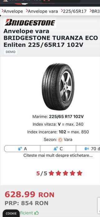 Anvelope vara Bridgestone Turanza Eco V102 225/65/R17 ca noi  DOT 2024