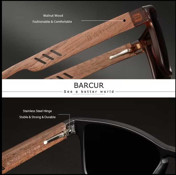BARCUR дървени слънчеви очила унисекс