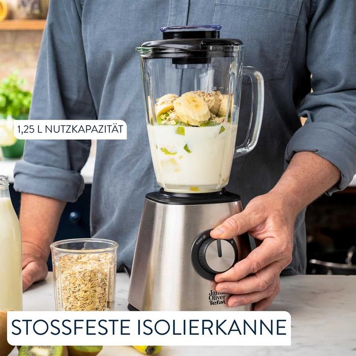 Нов Мощен Пасатор Jamie Oliver by Tefal BL43J810, 1.25 л, Неръждаема Стомана, Стъклена Кана