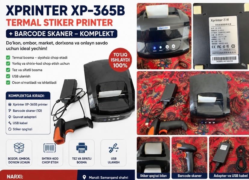 Sotiladi Xprinter XP-365B termal stiker printeri.
