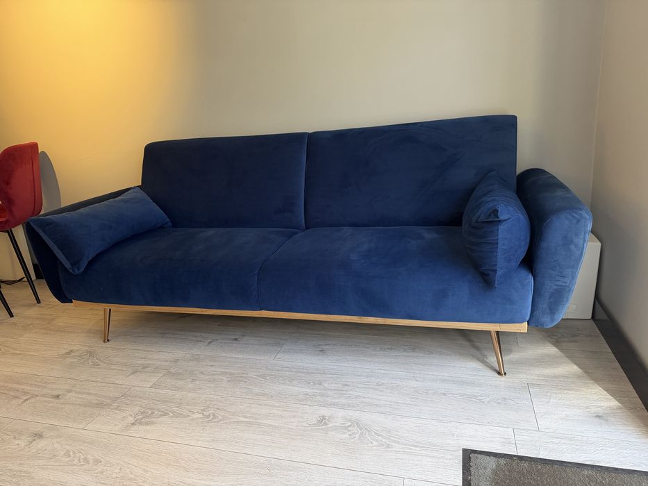 Canapea extensibila 3 locuri catifea Blue, 210x83x85 cm