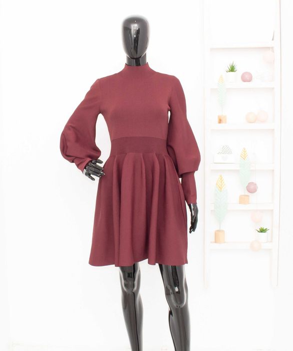 Ted Baker дамска рокля вишнава балон ръкави М