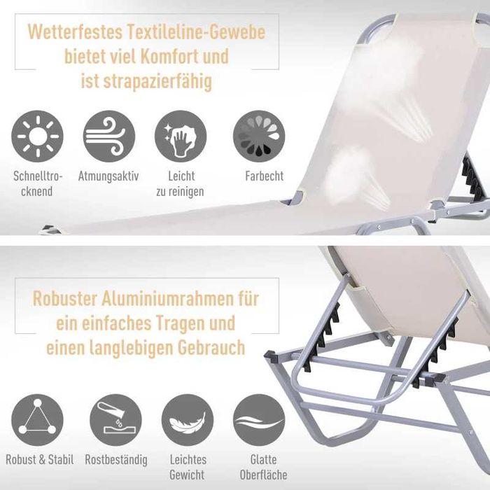 Шезлонг Outsunny, плажен, 5-степенен, алуминиев, градински, релаксиращ