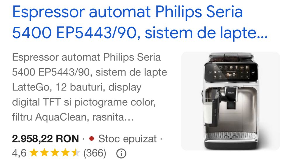 Espressor automat Philips LatteGo 5443/90 alb