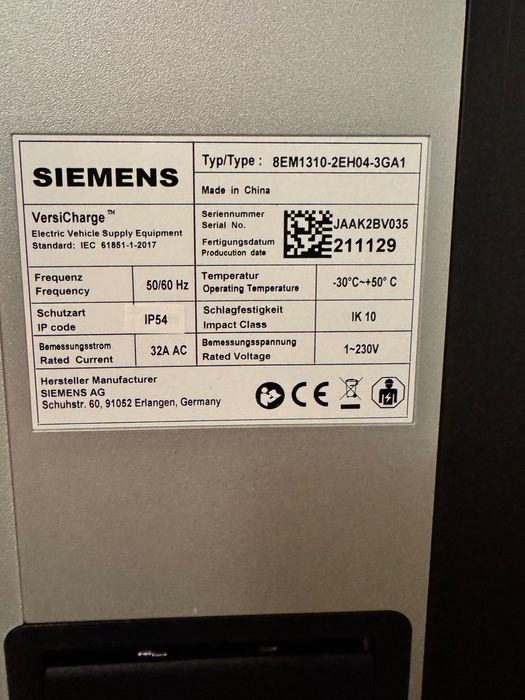 Statie Incarcare Masini Electrice Siemens AC Wallbox 7,4 kW