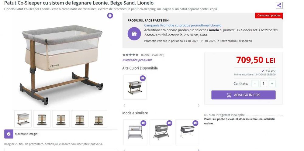 Patut bebe Co-Sleeper cu sistem de leganare Lionelo