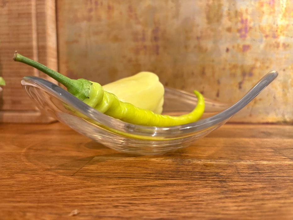 Bol / fructieră Murano sticlă transparentă, manual lucrată, rar