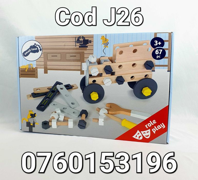 Masina din Lemn-Set de Constructii Cu accesorii pentru copii - J26