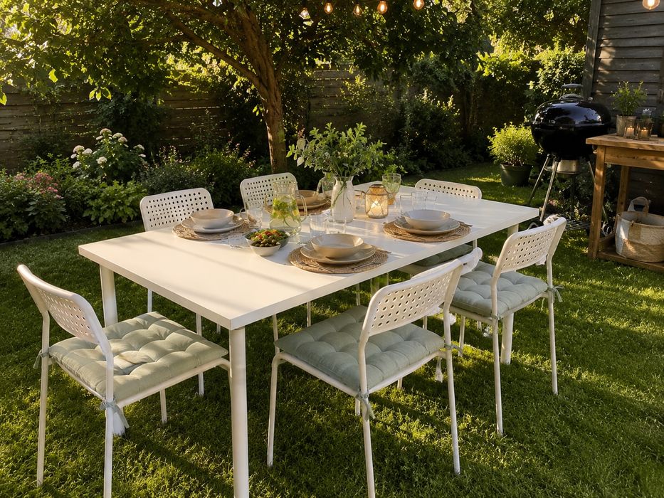 Masă IKEA albă 150x75 cm – 6 persoane – stare foarte bună - living / gradina / foisor / terasa