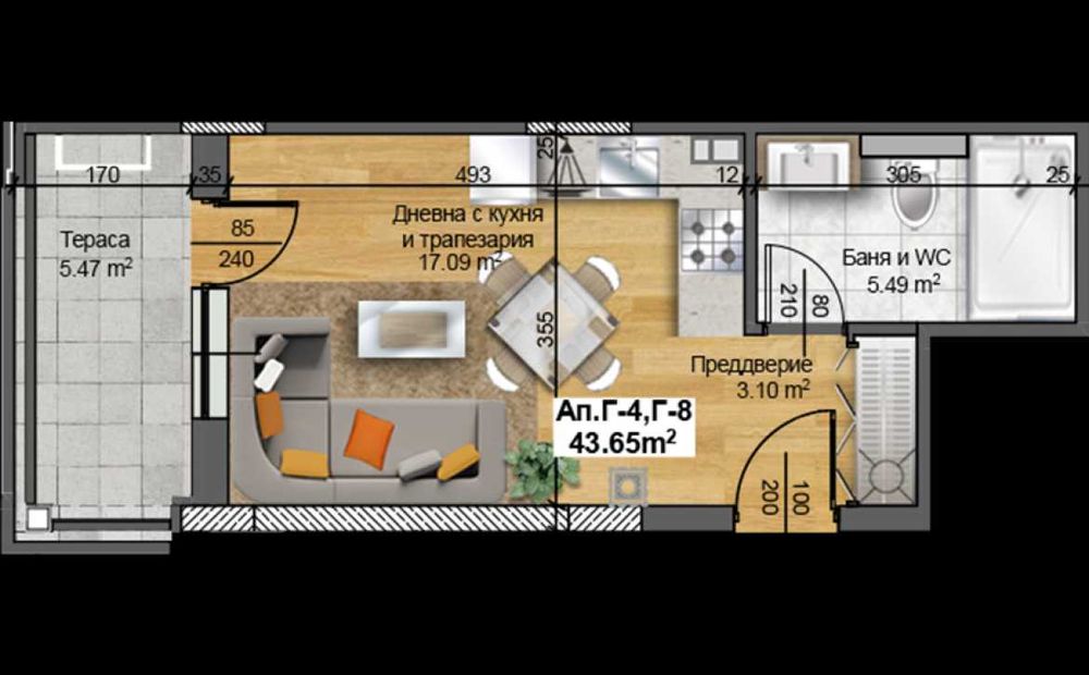 Продава се Едностаен апартамент в Пловдив, Христо Смирненски - 43 кв.м за 1574 €/кв.м - Снимка #1