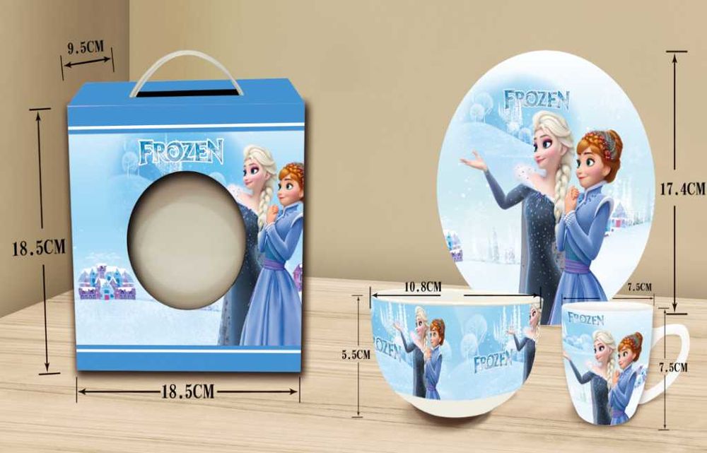 Детски комплект с Анимационни герои от 3 части, чашка, чинийка и купа