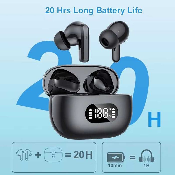 Casti wireless Bluetooth cu microfon carcasa de incarcare LED touch