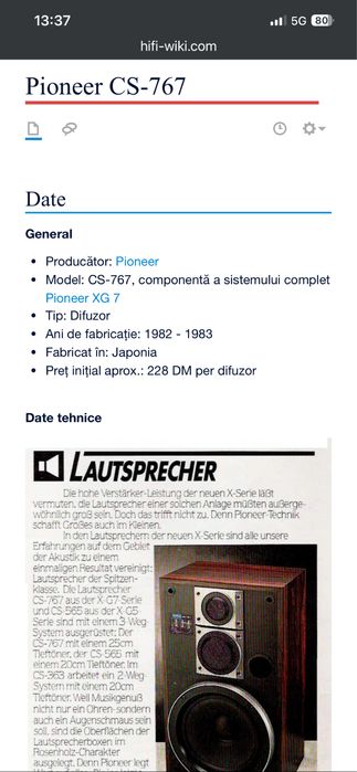 Boxe podea Pioneer model CS767