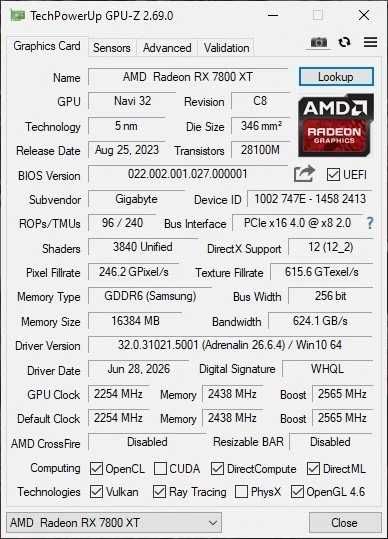 Gigabyte Radeon RX 7800 XT 16GB