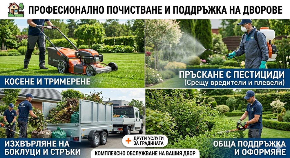 Професионално почистване и поддръжка на дворове