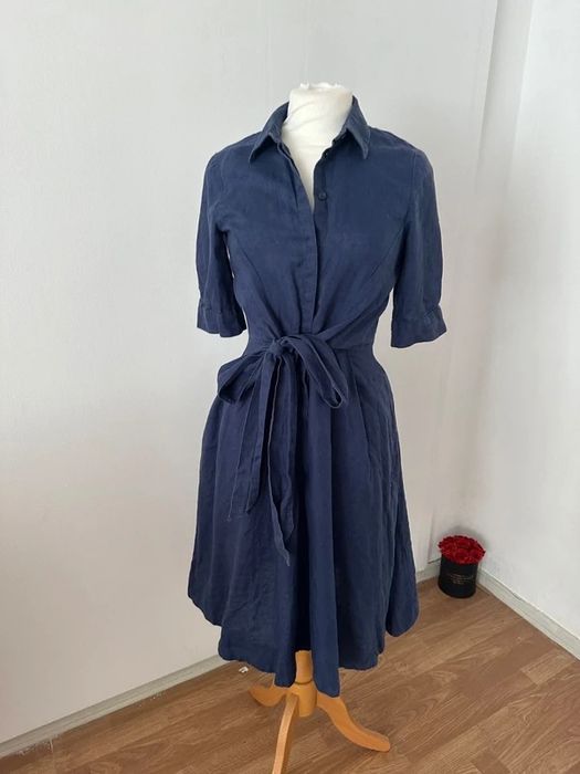 Hobbs Rochie midi din in bleumarin cu funda