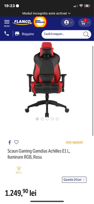 Vand scaun de gaming gamdias cu lumini rgb