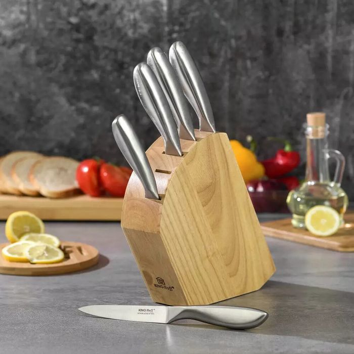 Set 5 cutite din inox, cu suport din lemn,Kinghoff