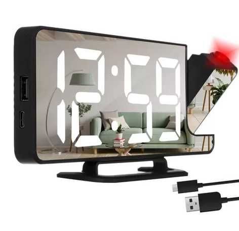 Огледален дигитален часовник с аларма и поекция
