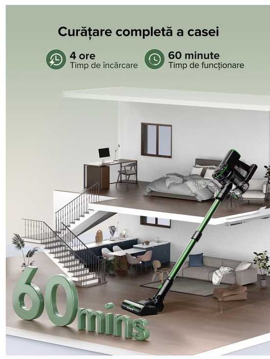 Aspirator vertical fara fir Vactidy V9 Pro, 6 in 1, 550W/45 KPa/60 Minute