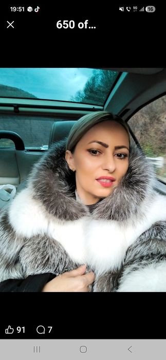 Haina blană vulpe  cu gluga si mâneci detașabile