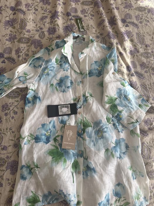 Рубашка лен размер М.Производ Италия .Белая размер ХL, блузка 42 раз