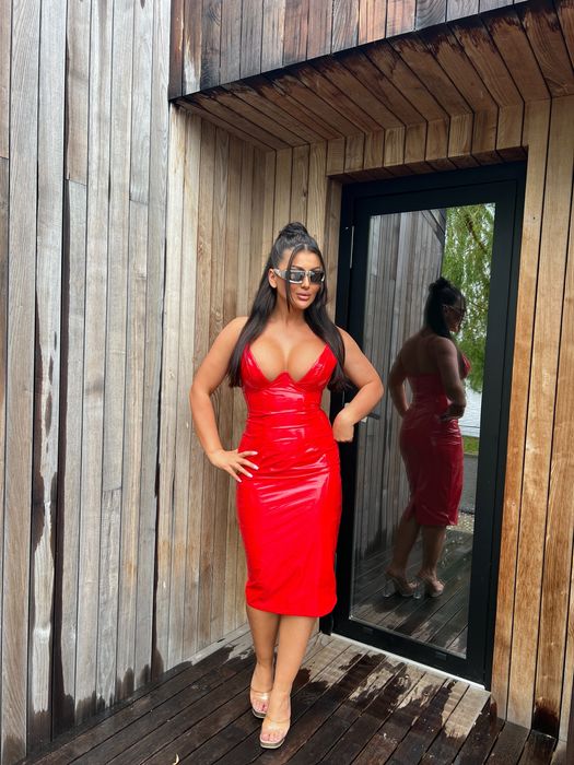 Rochie latex rosie si maro
