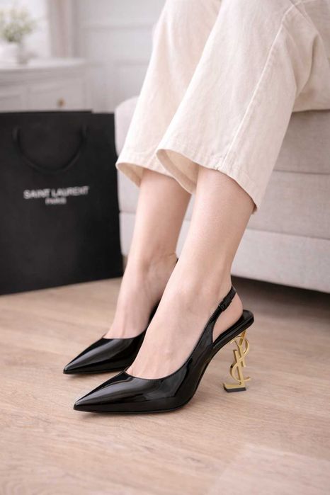 Pantofi YSL – Negri, Lăcuiți, Piele 100%, Toc 10 cm,  Premium