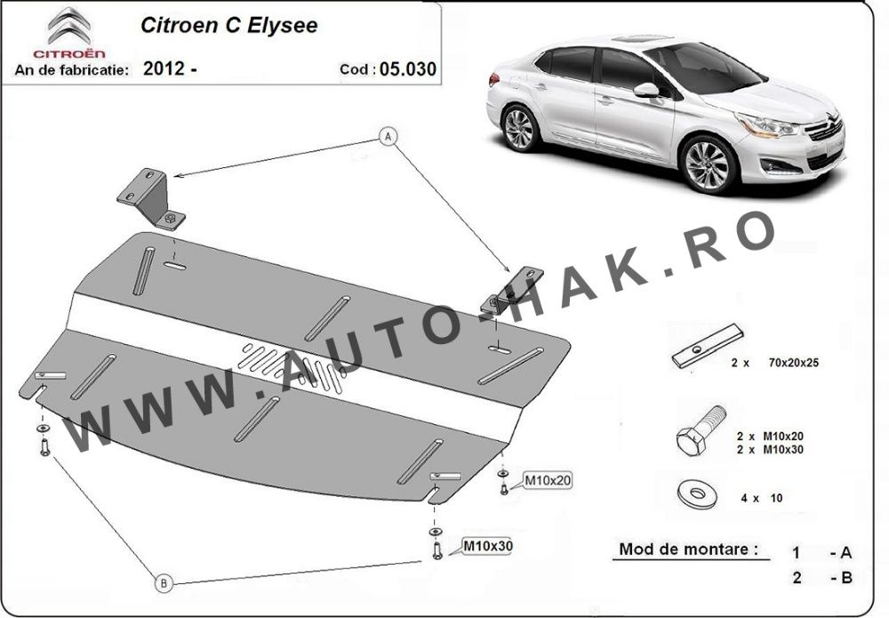 Scut motor Citroen C-Elysee 2012-prezent - otel 2mm