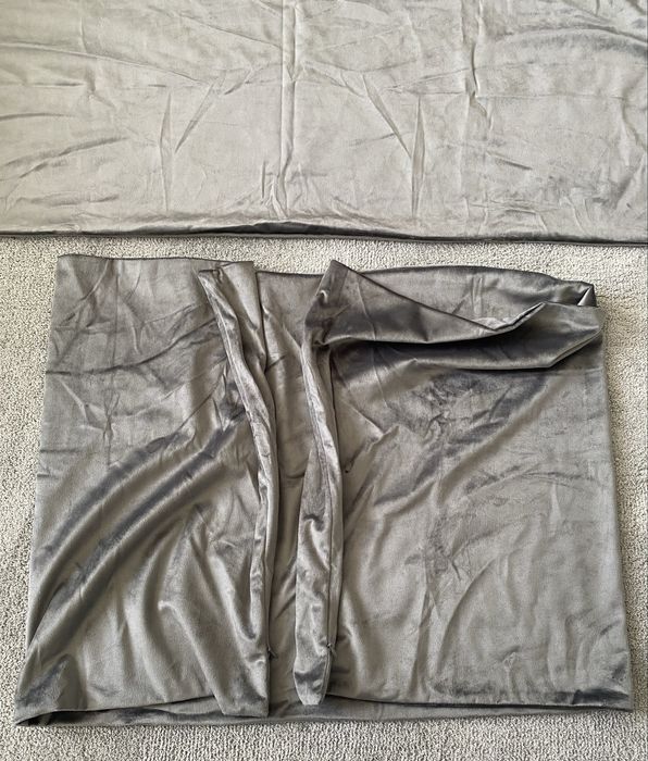 Set 2 fete de perna catifea/plus, noi, gri inchis, 51x91cm, fermoare