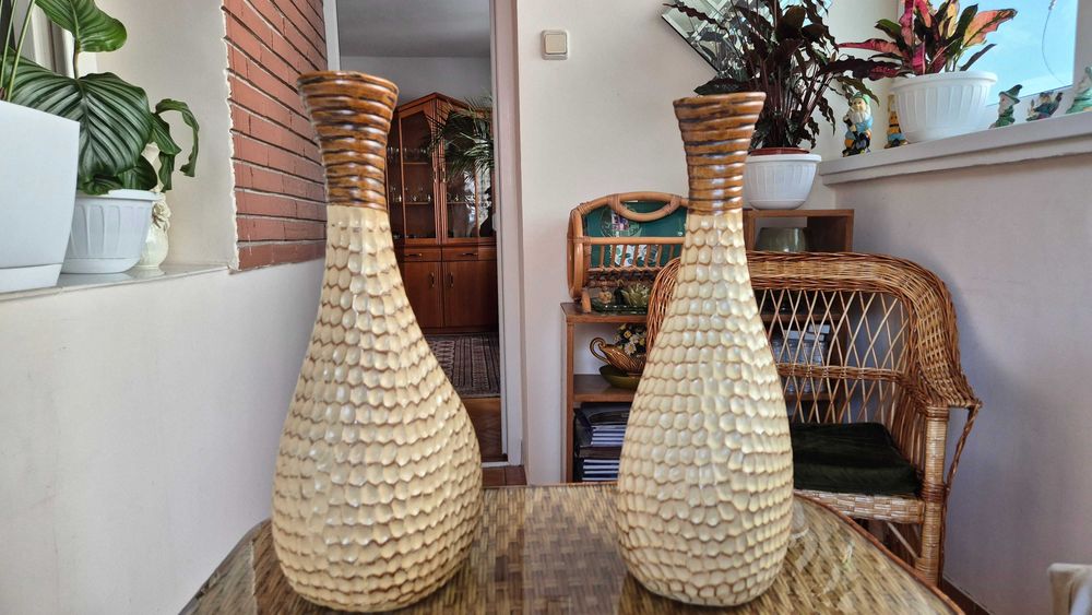 Set 2 vaze decorative mari din ceramica texturata / vaze podea