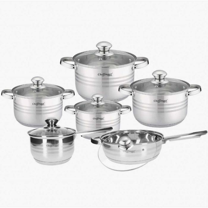 Комплект съдове за готвене Cheffinger, 12 части, Неръждаема стомана