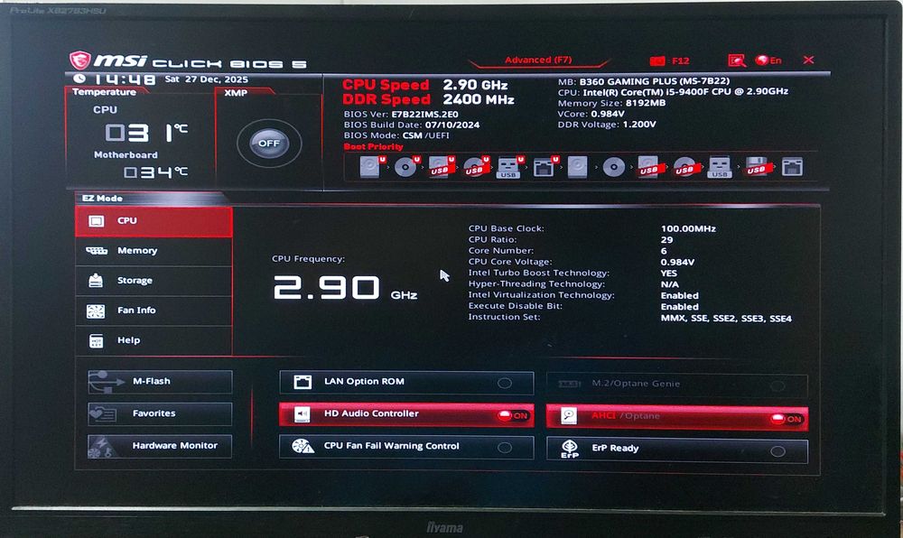 KIT i5 9400F 2.9GHz + MSI B360 GAMING PLUS + Cooler Intel