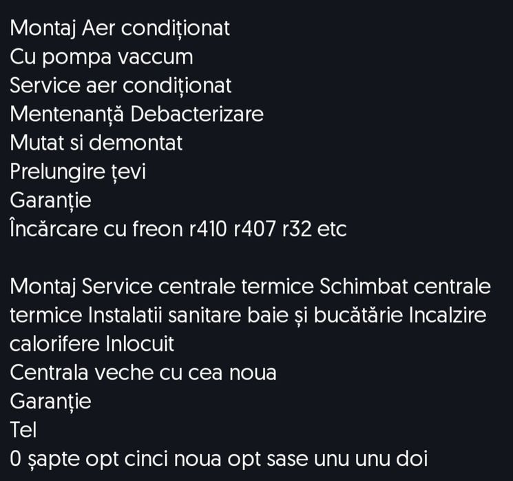 Montaj Aer condiționat si service Încărcare freon