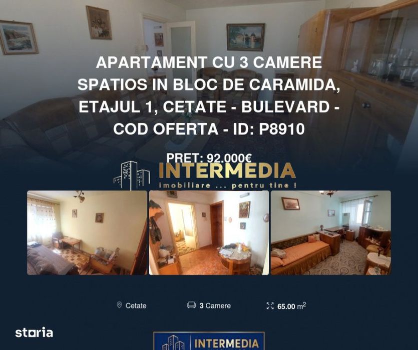 Apartament cu 3 camere spatios in bloc de caramida, etajul 1, CETATE — fotografia 1