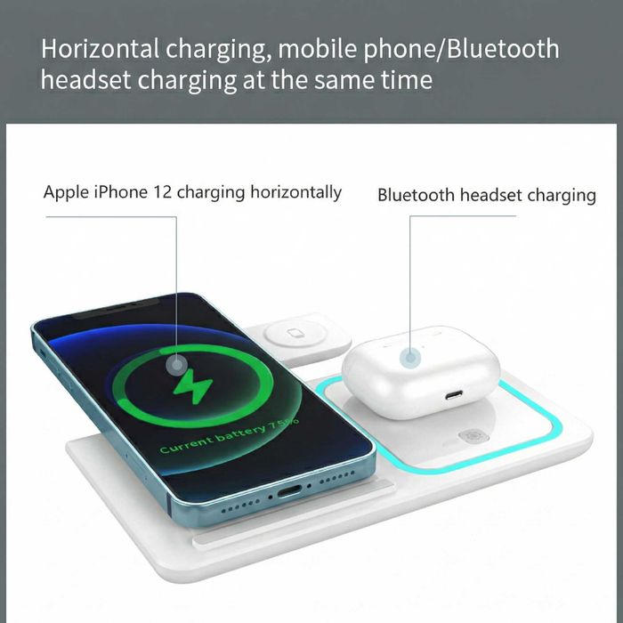 Statie Incarcare Wireless 3-in-1 Pliabila 15W Qi Nou Alb