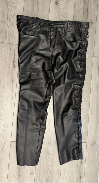 Pantalon moto piele chopper cu snur lateral