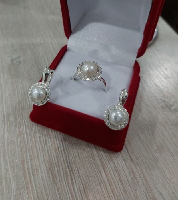 Kumush zirak uzuk совга комплект серебряная серьги кольца жемчуг